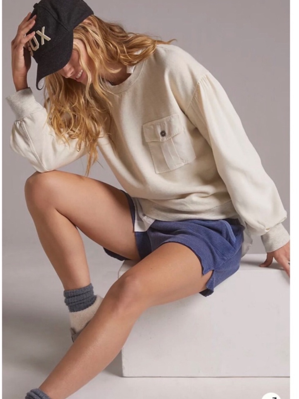 Anthropologie T.LA Cozy Cream Pocket Sweatshirt